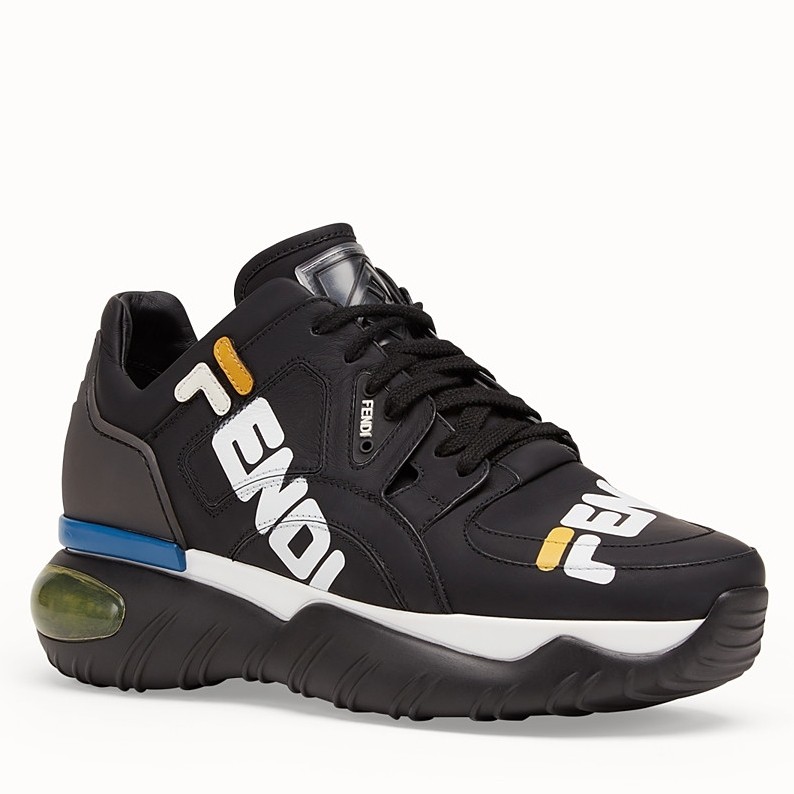 F**di black logo-print leather sneakers