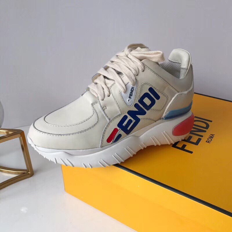 F**di white logo-print leather sneakers