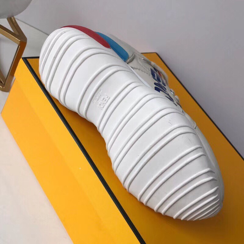 F**di white logo-print leather sneakers