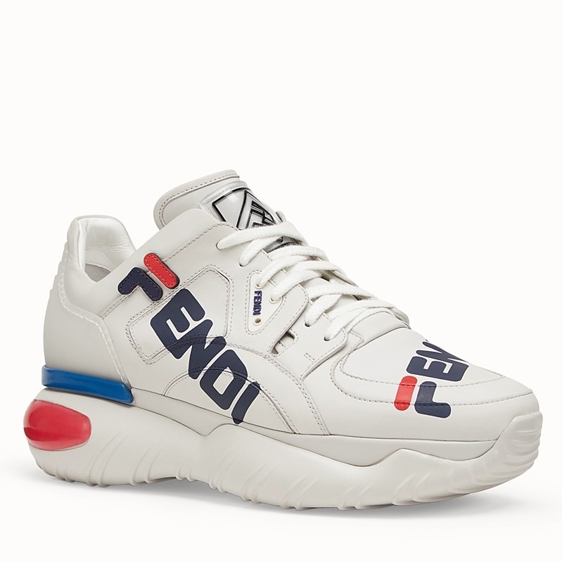 F**di white logo-print leather sneakers