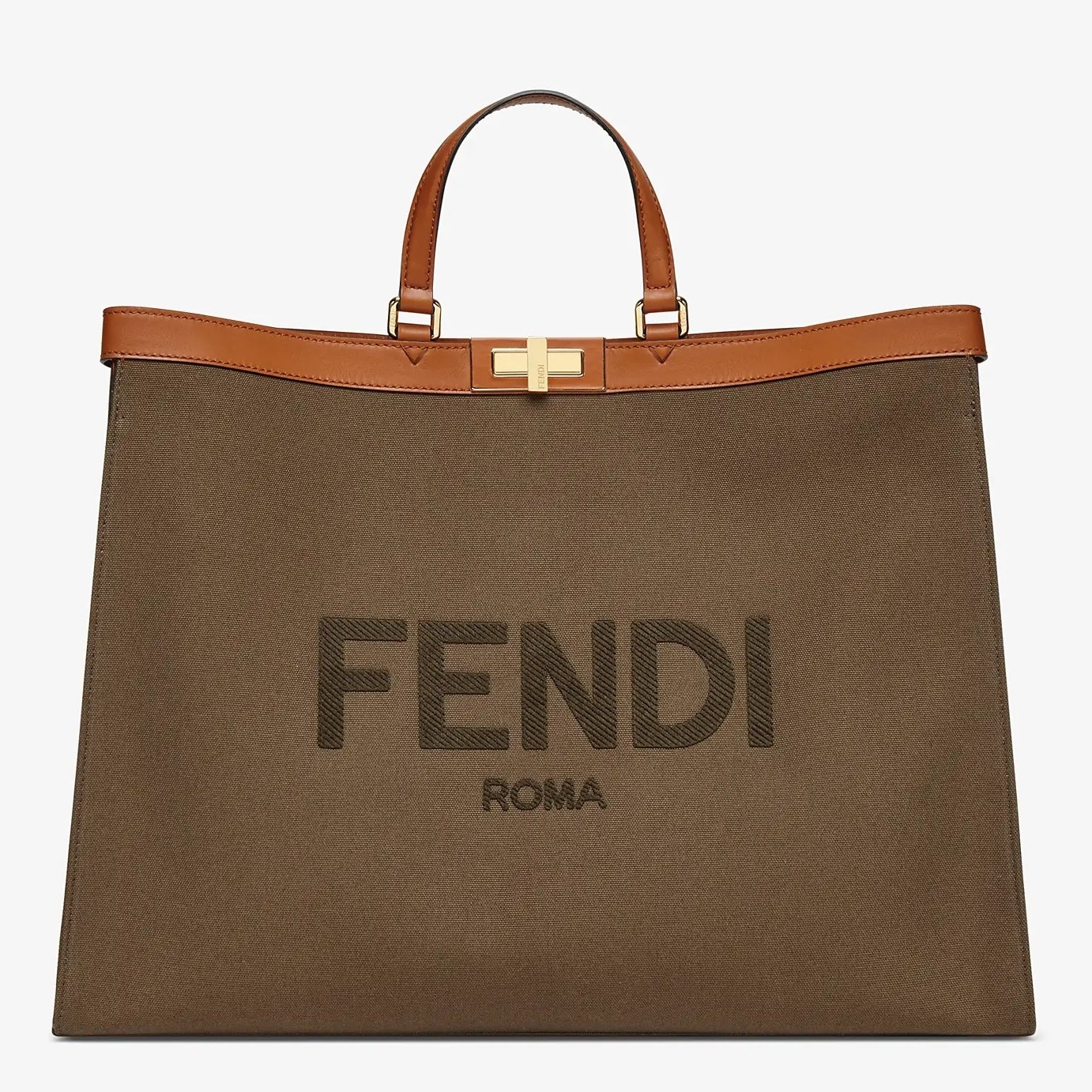 F**di peekaboo x-tote large shopper in green canvas