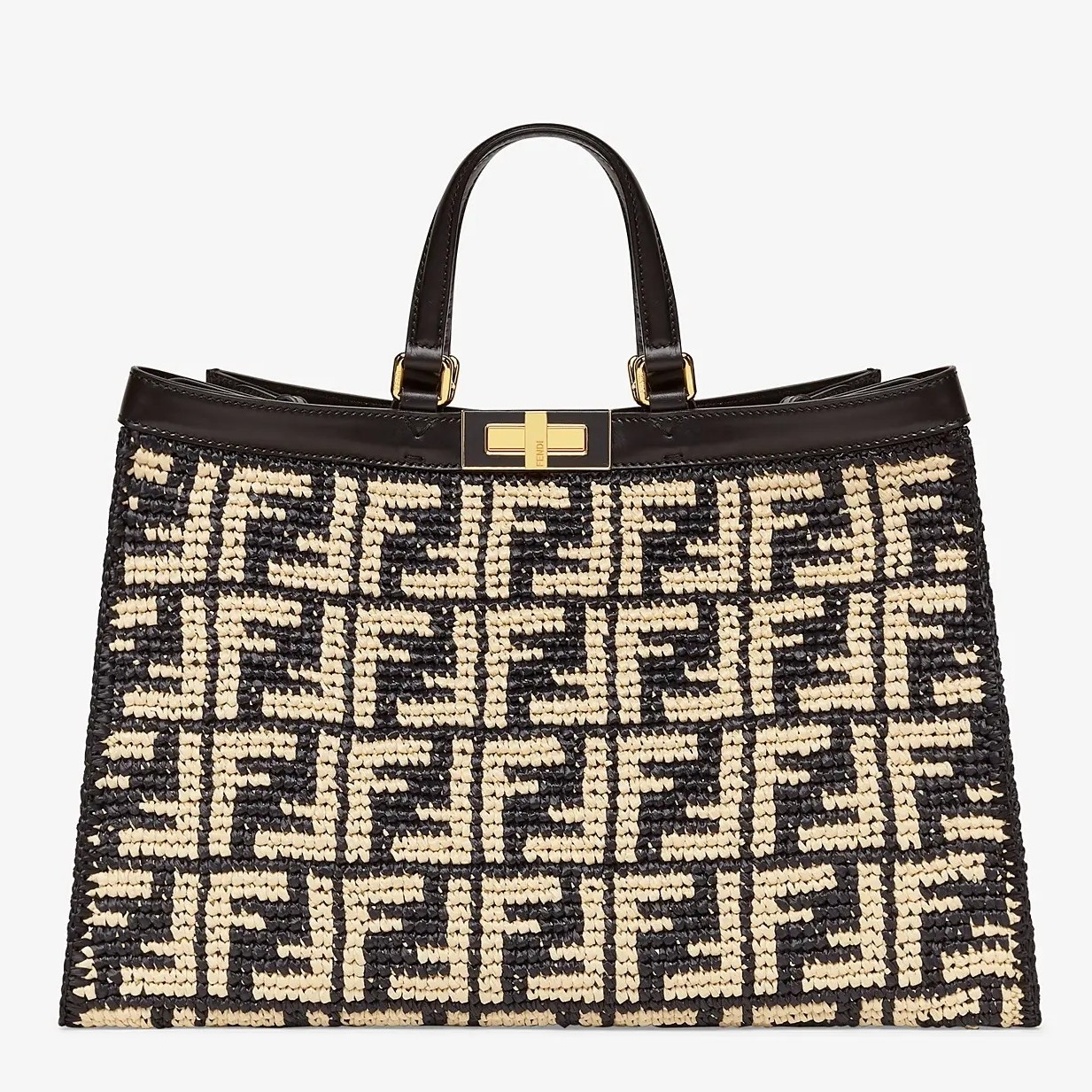 F**di peekaboo x-tote shopper in black ff raffia