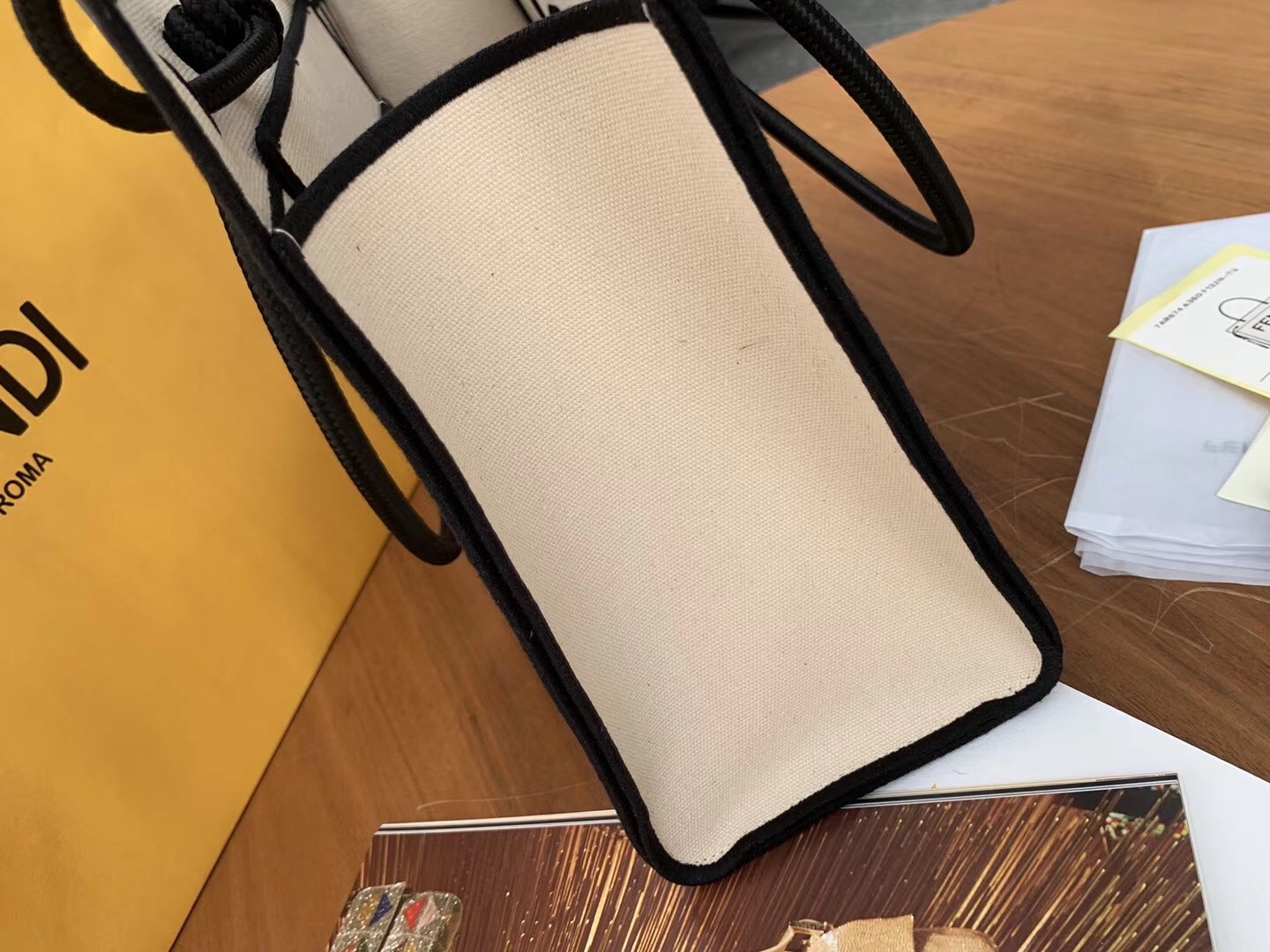 F**di large roma shopper bag in undyed canvas