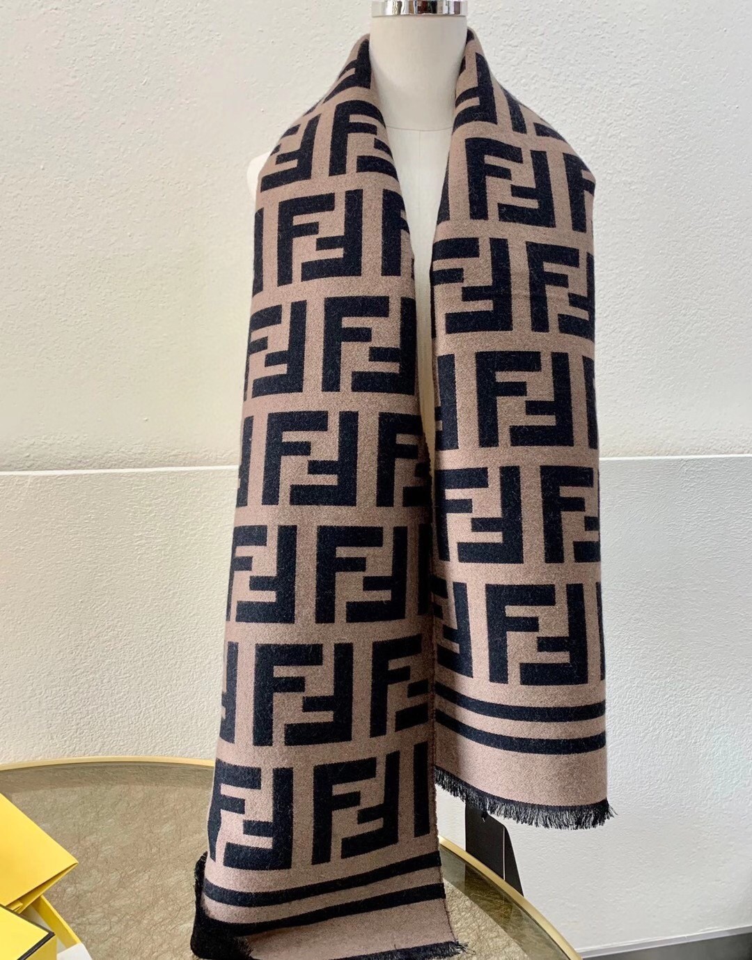 F**di brown wool and silk scarf