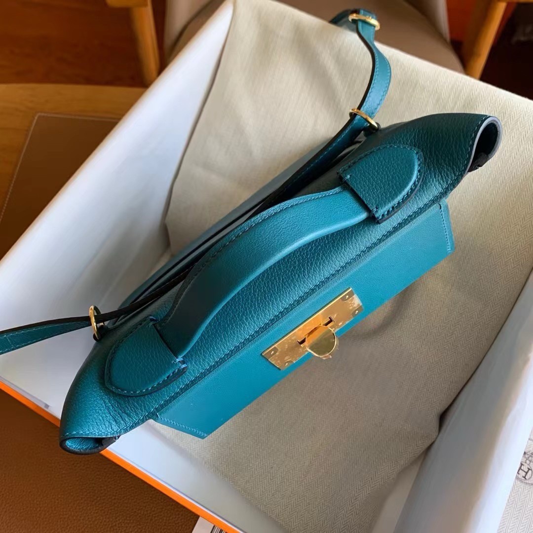 H**mes 24/24 mini 21 handmade bag in vert bosphore evercolor leather