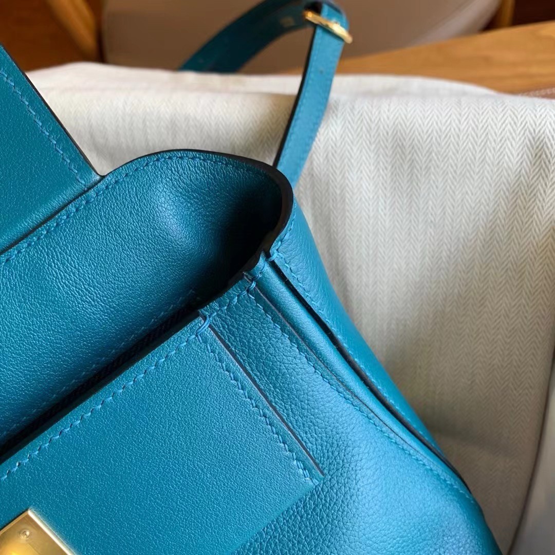 H**mes 24/24 mini 21 handmade bag in vert bosphore evercolor leather
