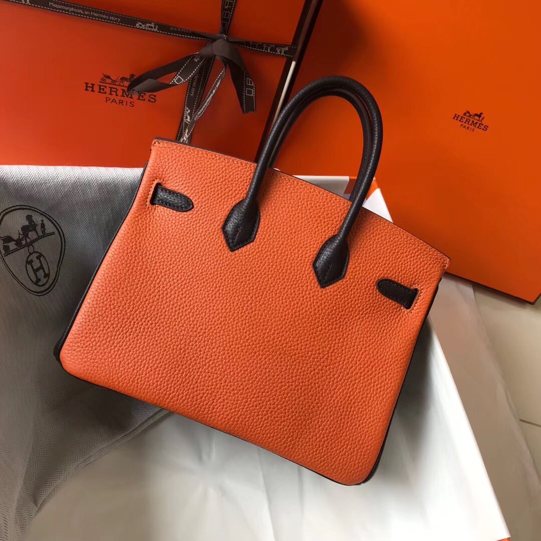 H**mes tri-color birkin 25cm bag in orange/white/black clemence leather