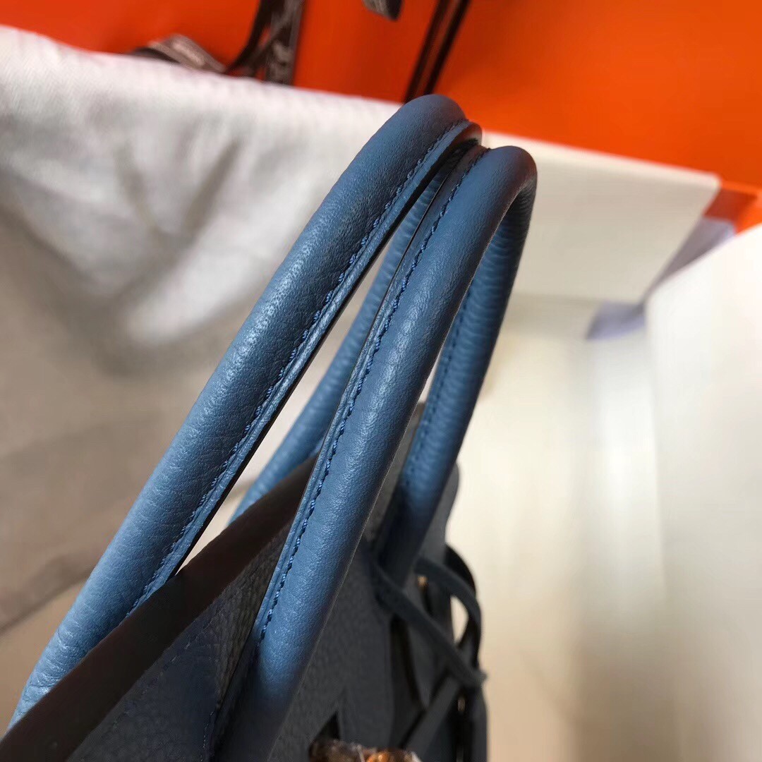 H**mes birkin 25cm bag in blue agate clemence leather