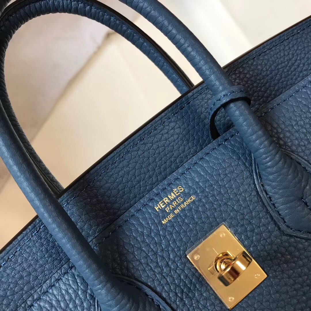 H**mes birkin 25cm bag in blue agate clemence leather