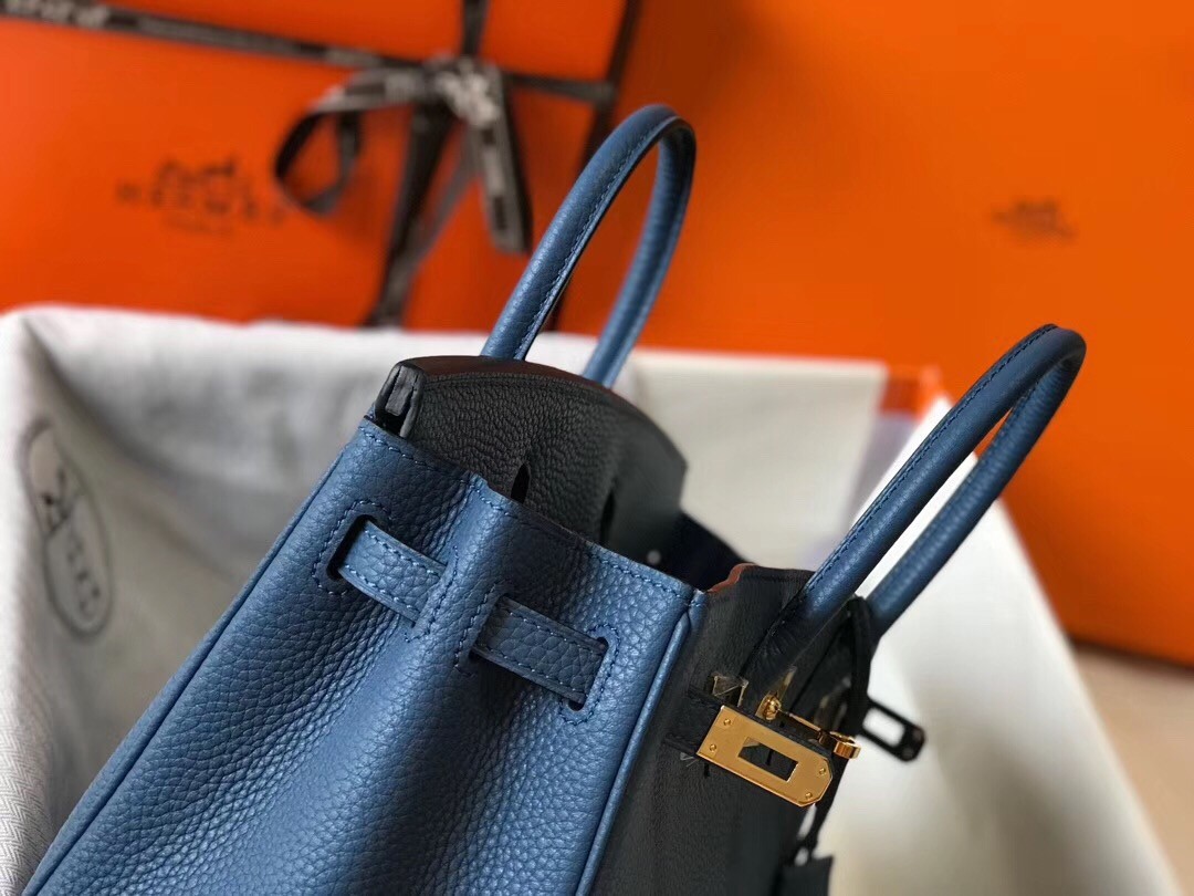 H**mes birkin 25cm bag in blue agate clemence leather