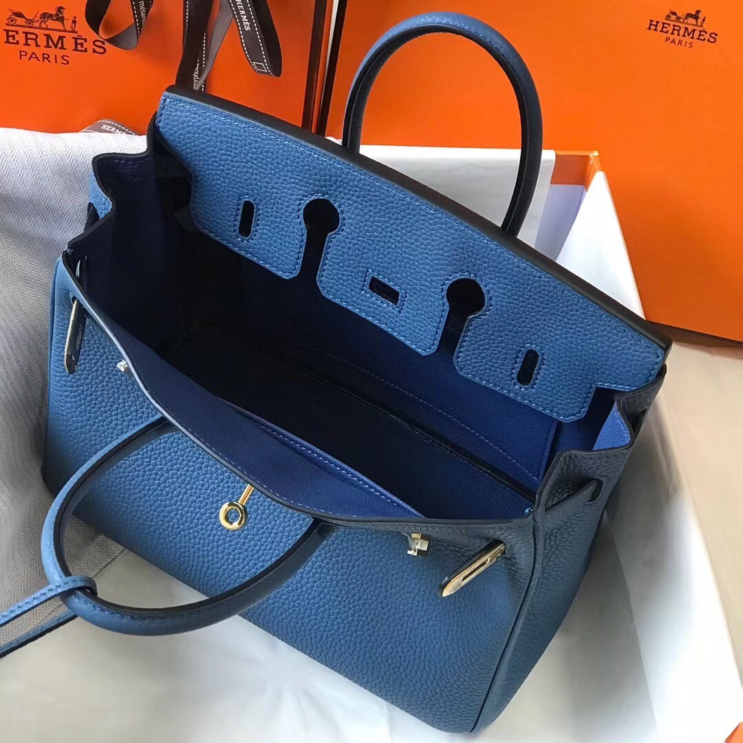 H**mes birkin 25cm bag in blue agate clemence leather