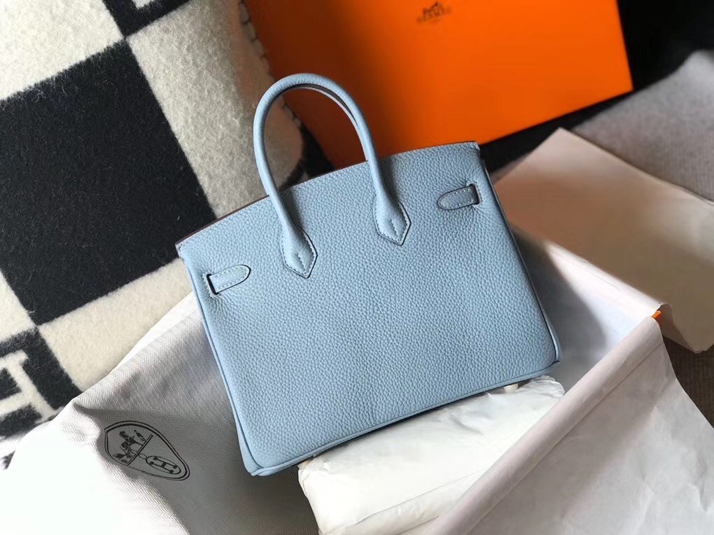 H**mes birkin 25cm bag in blue lin clemence leather