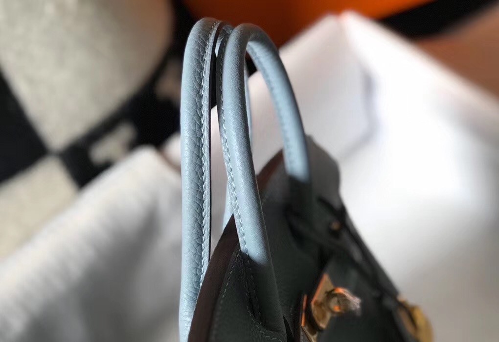 H**mes birkin 25cm bag in blue lin clemence leather