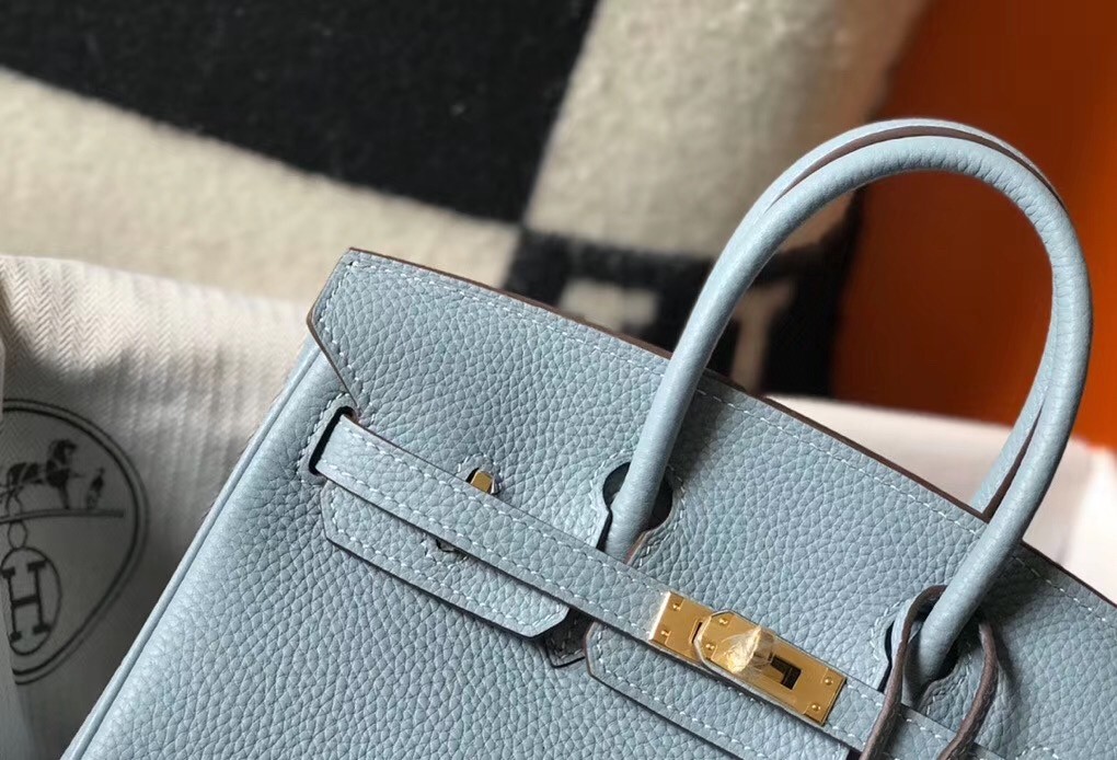 H**mes birkin 25cm bag in blue lin clemence leather