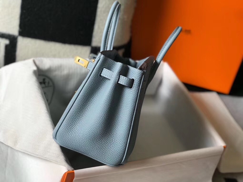 H**mes birkin 25cm bag in blue lin clemence leather
