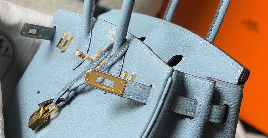 H**mes birkin 25cm bag in blue lin clemence leather
