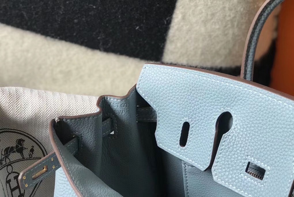 H**mes birkin 25cm bag in blue lin clemence leather