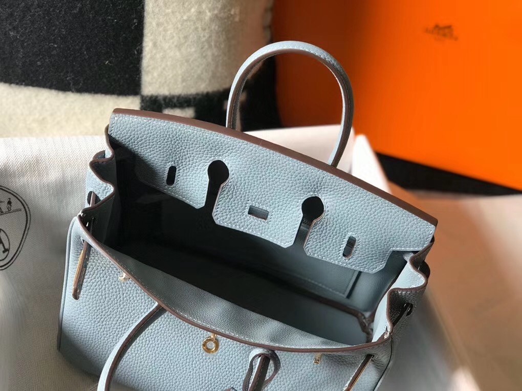 H**mes birkin 25cm bag in blue lin clemence leather