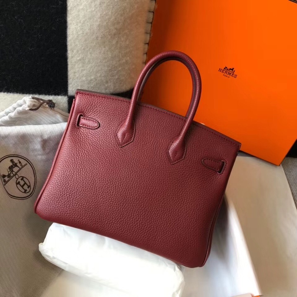 H**mes birkin 25cm bag in bordeaux clemence leather