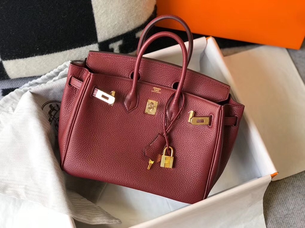 H**mes birkin 25cm bag in bordeaux clemence leather
