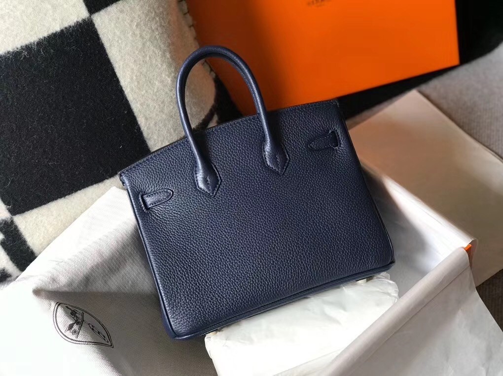H**mes birkin 25cm bag in navy blue clemence leather