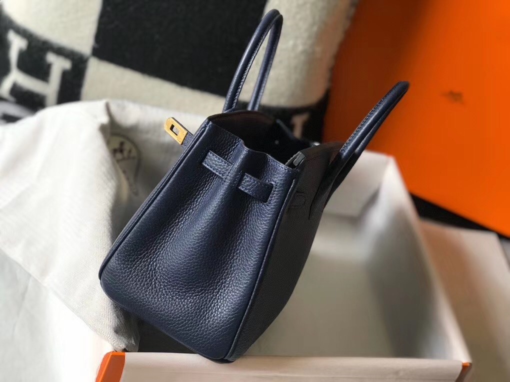 H**mes birkin 25cm bag in navy blue clemence leather