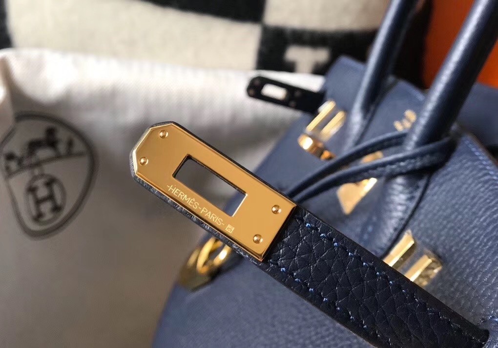 H**mes birkin 25cm bag in navy blue clemence leather