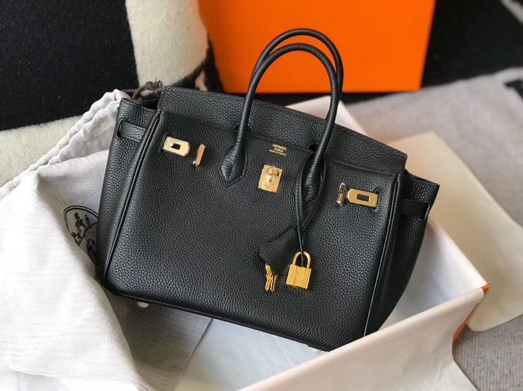 H**mes birkin 25cm bag in black clemence leather
