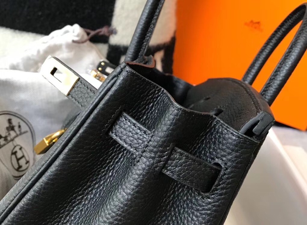 H**mes birkin 25cm bag in black clemence leather