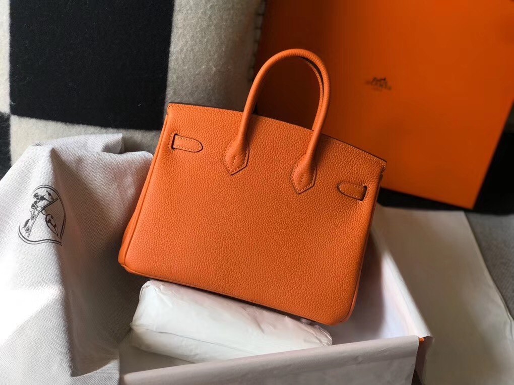 H**mes birkin 25cm bag in orange clemence leather