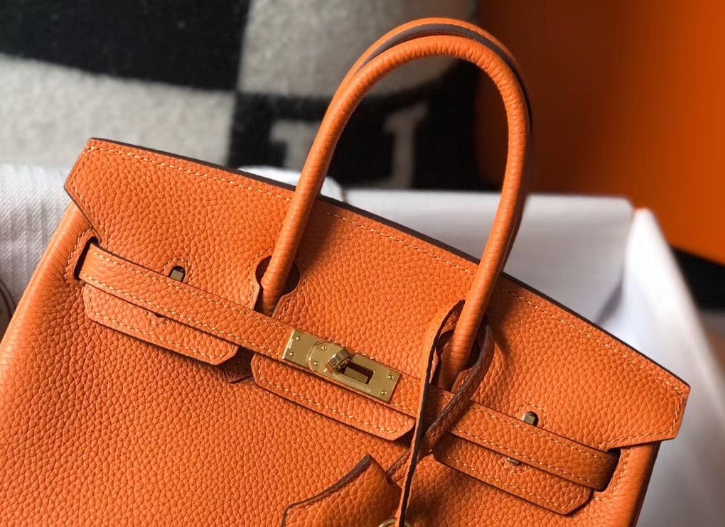 H**mes birkin 25cm bag in orange clemence leather