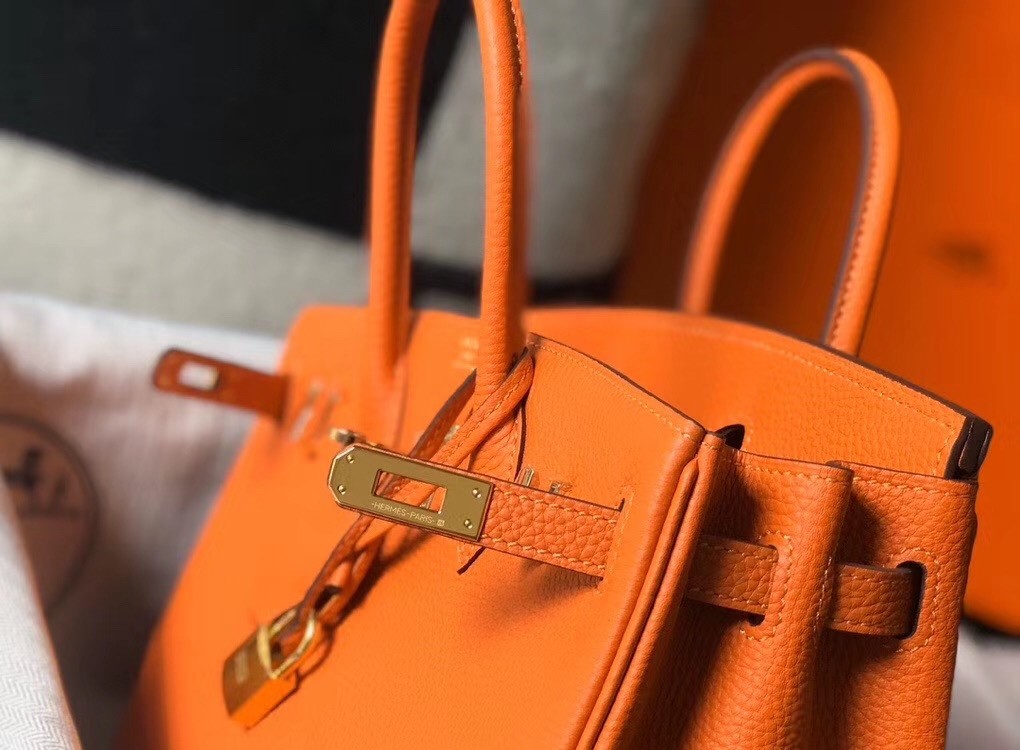 H**mes birkin 25cm bag in orange clemence leather