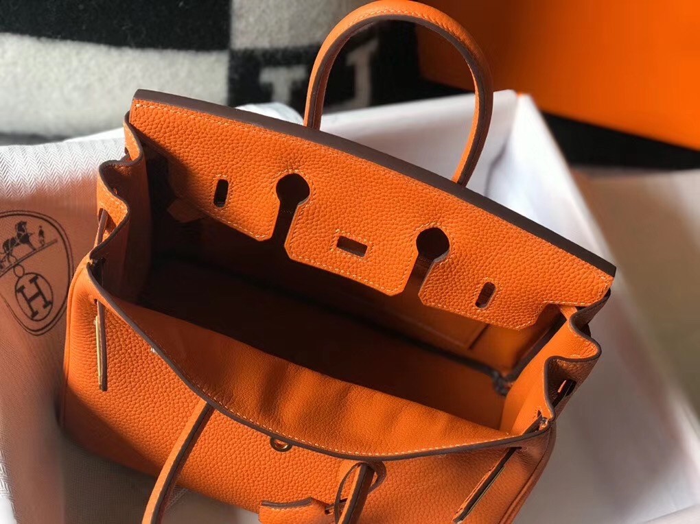 H**mes birkin 25cm bag in orange clemence leather