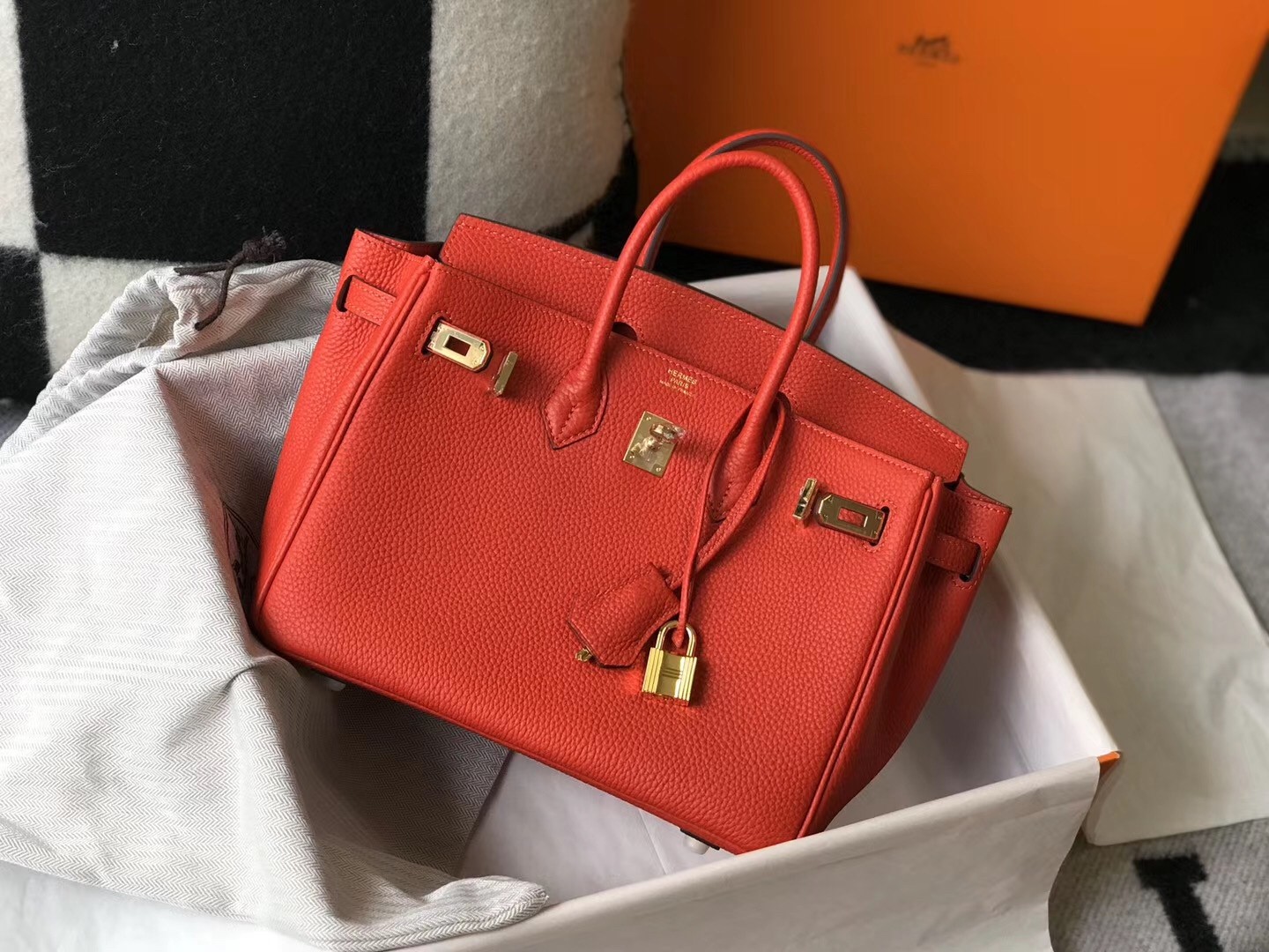 H**mes birkin 25cm bag in red clemence leather