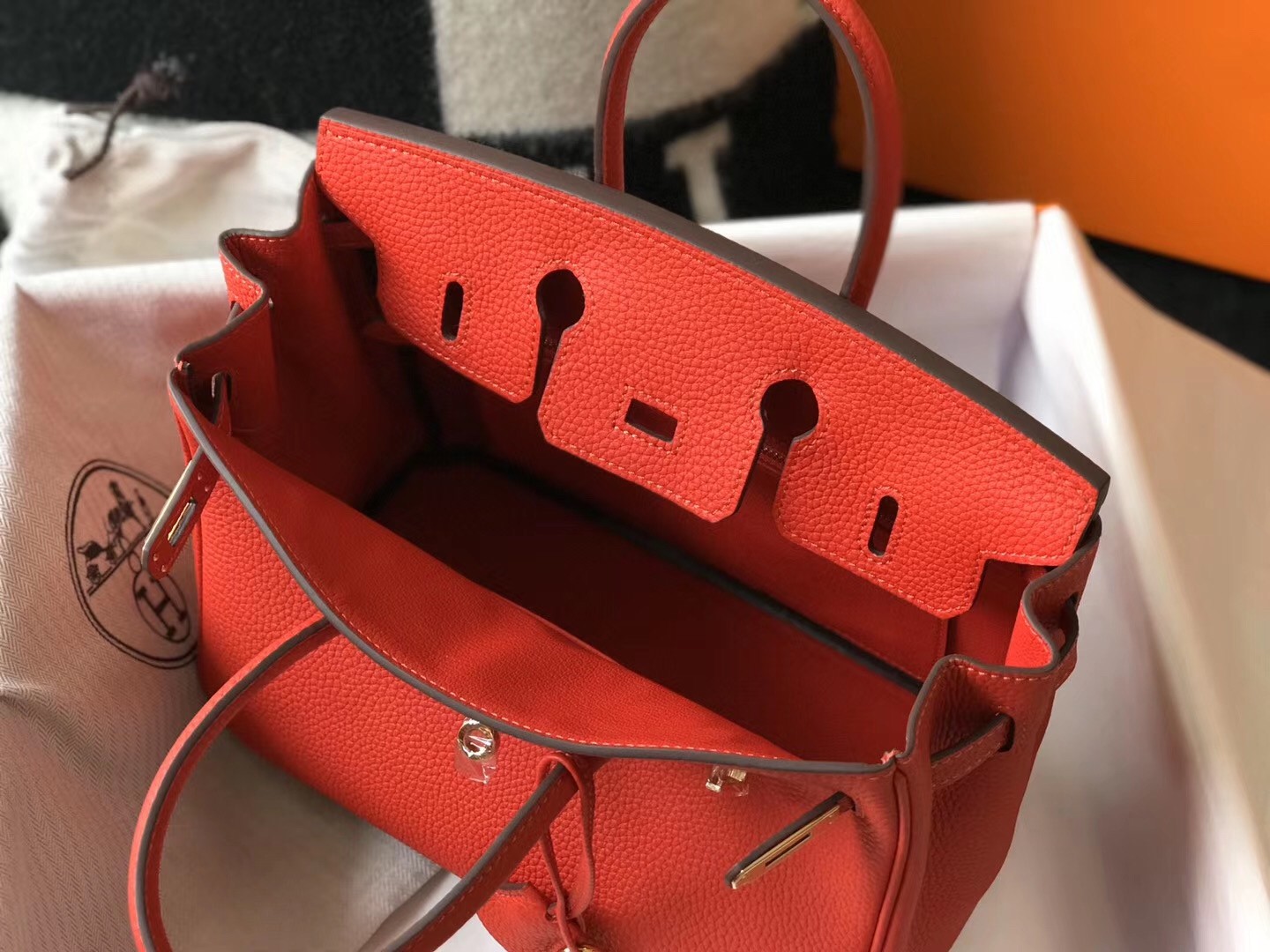 H**mes birkin 25cm bag in red clemence leather