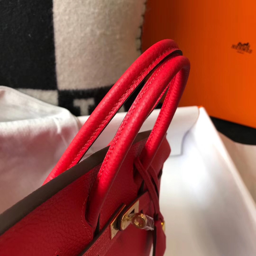 H**mes birkin 25cm bag in red clemence leather