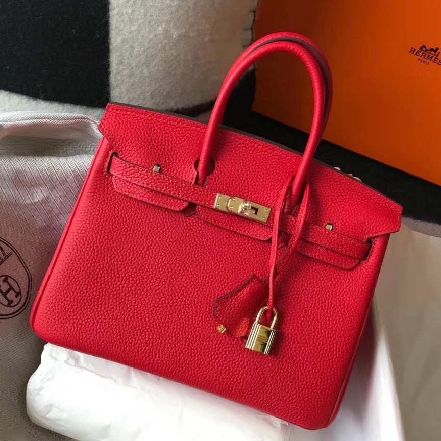 H**mes birkin 25cm bag in red clemence leather