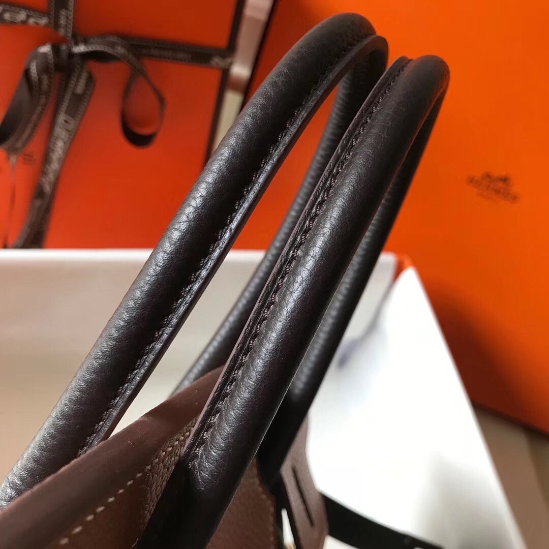 H**mes bi-color birkin 30cm bag in brown/black clemence leather
