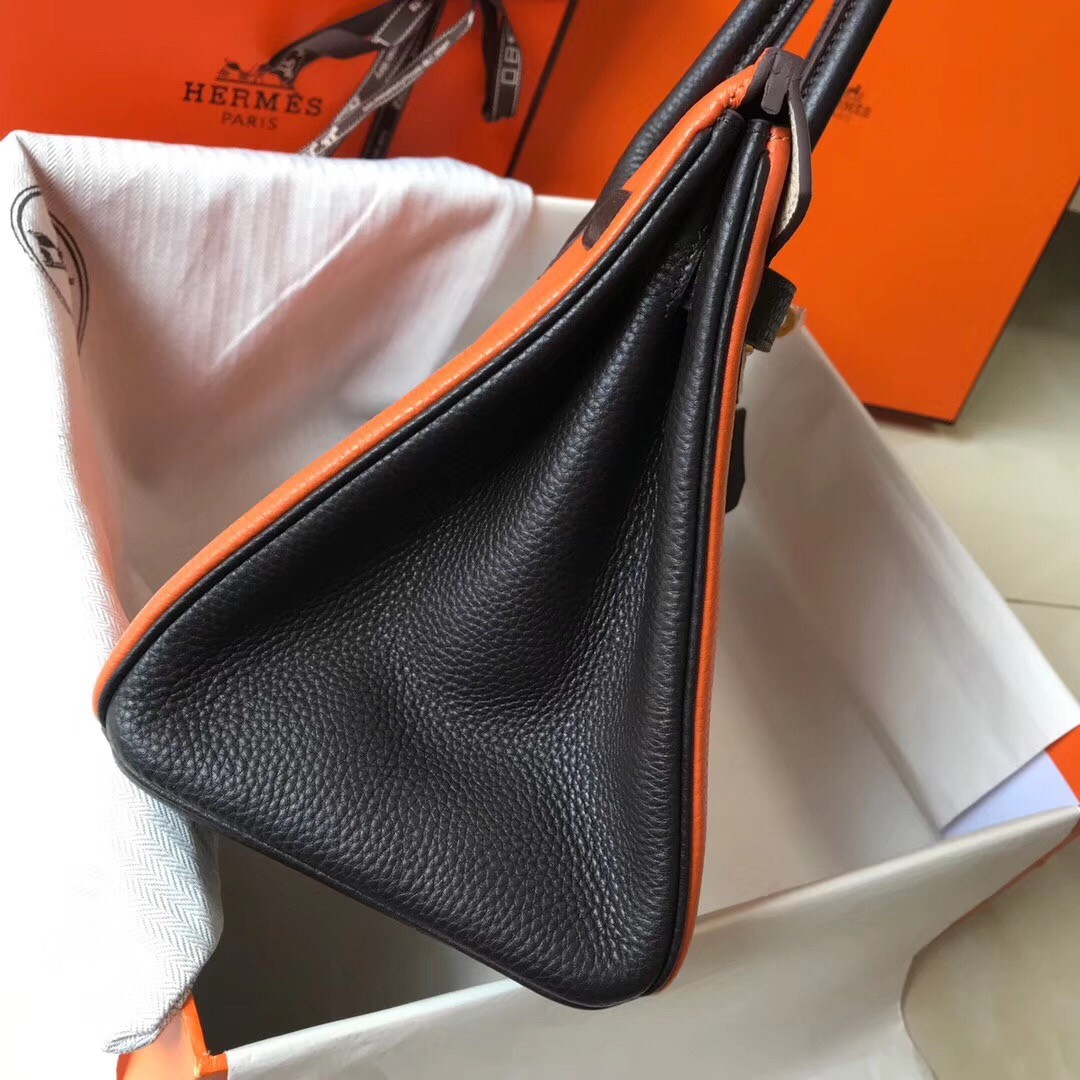 H**mes tri-color birkin 30cm bag in orange/white/black clemence leather