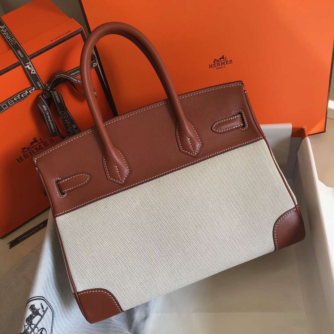 H**mes birkin 30cm bag in canvas with barenia leather
