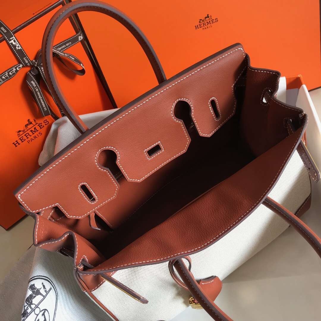 H**mes birkin 30cm bag in canvas with barenia leather