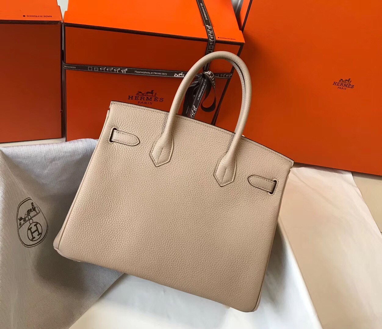 H**mes birkin 30cm bag in argile clemence leather