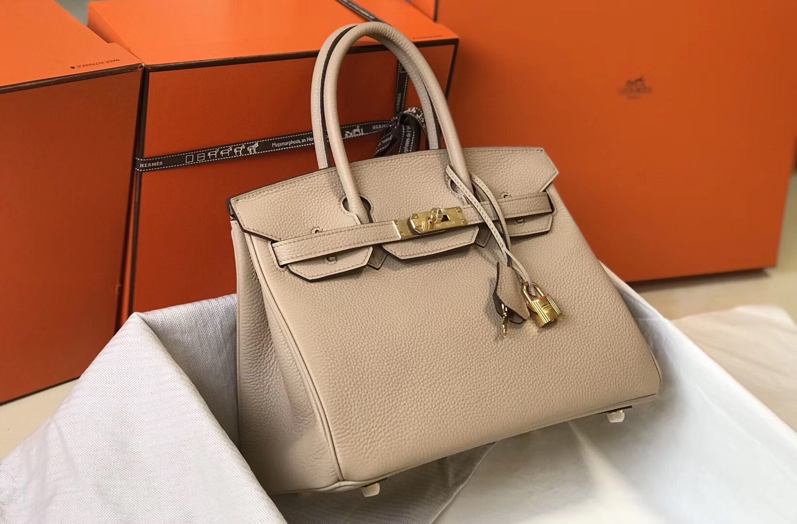 H**mes birkin 30cm bag in argile clemence leather