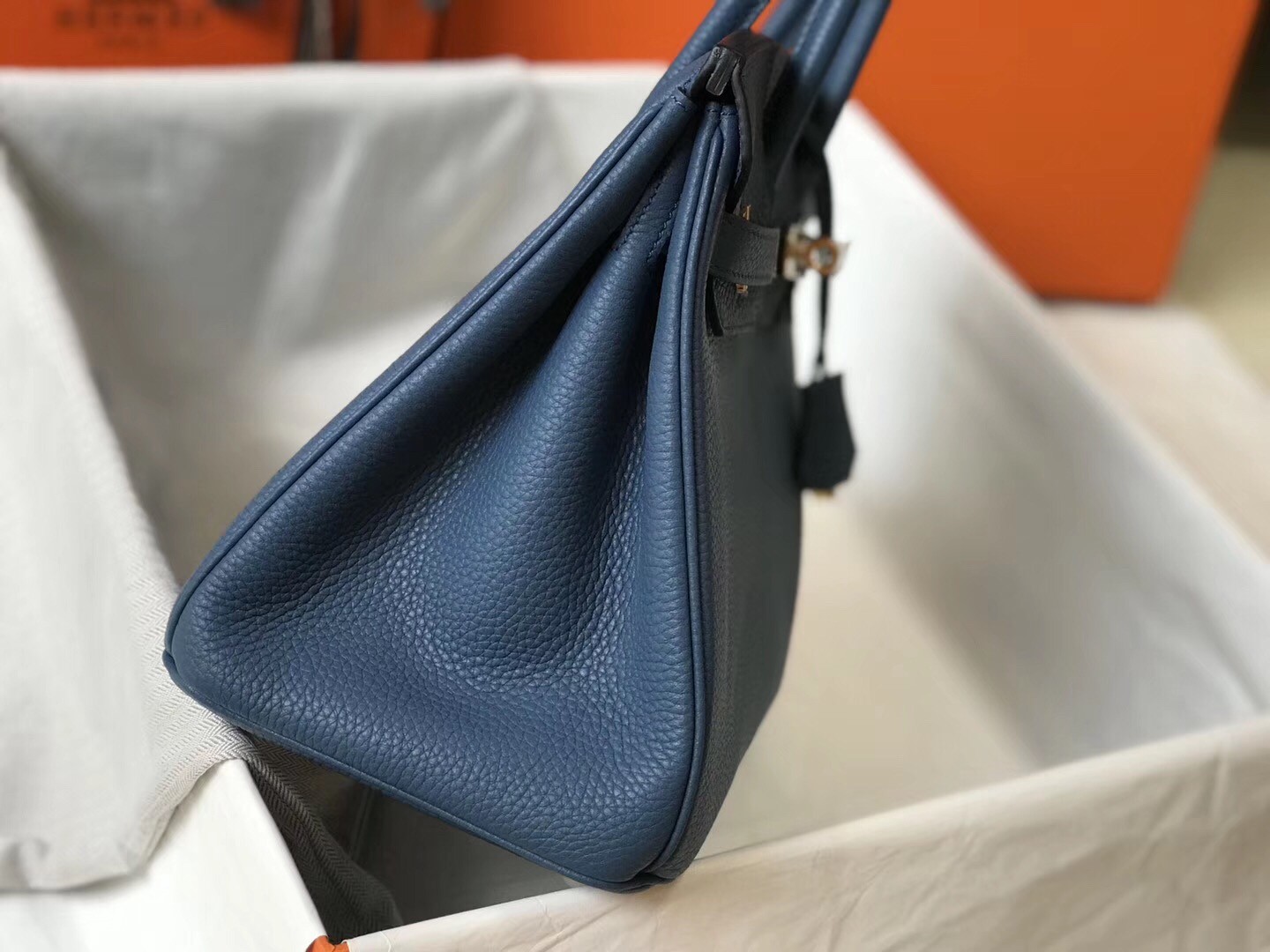 H**mes birkin 30cm bag in blue agate clemence leather