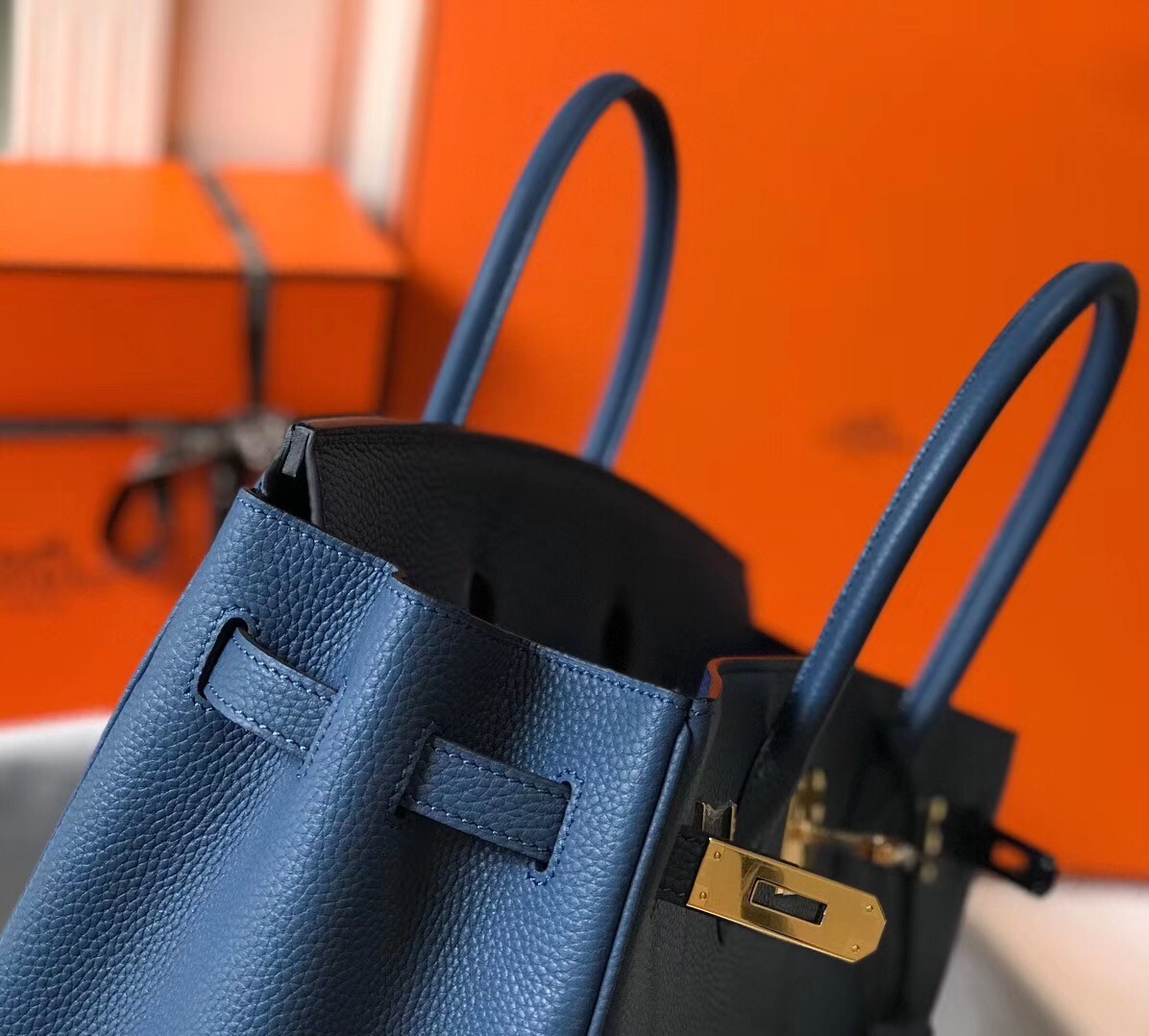 H**mes birkin 30cm bag in blue agate clemence leather