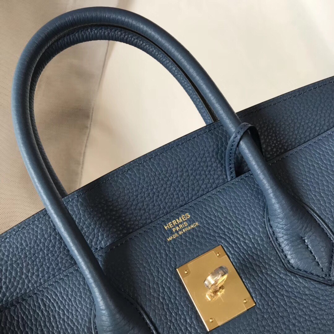 H**mes birkin 30cm bag in blue agate clemence leather