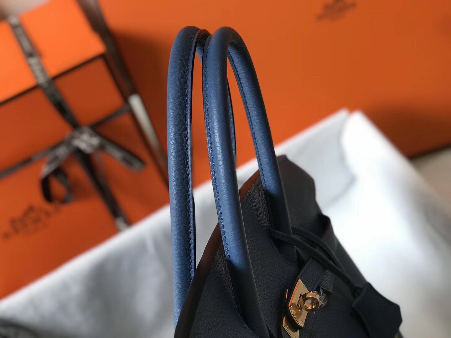 H**mes birkin 30cm bag in blue agate clemence leather