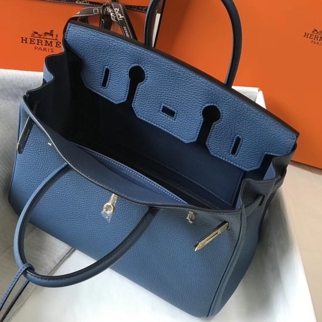 H**mes birkin 30cm bag in blue agate clemence leather