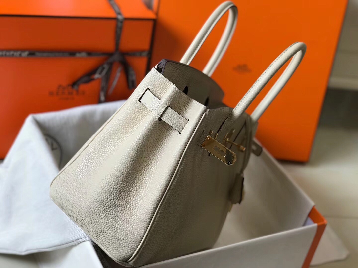 H**mes birkin 30cm bag in beton clemence leather