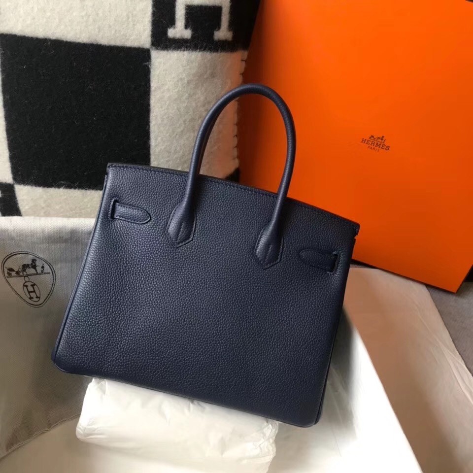 H**mes birkin 30cm bag in dark blue clemence leather